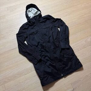 LL Bean Womens Black Long Hooded Rain Jacket Nylon Ripstop Full Zip Size S OGSN2